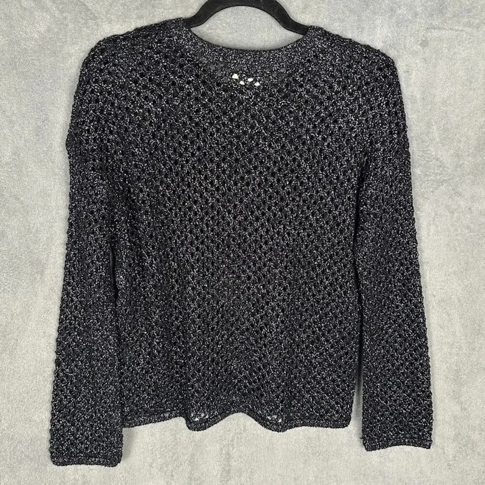 Anthropologie Pilcro Sweater Womens Extra Small Black Metallic Open Knit Party - Picture 7 of 12